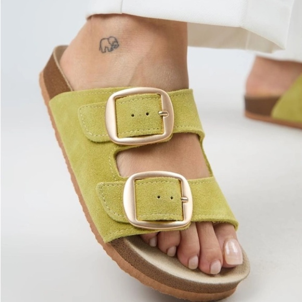 Manijero Irene Leather Suede Strappy Sandal size 10 in Olive Green
